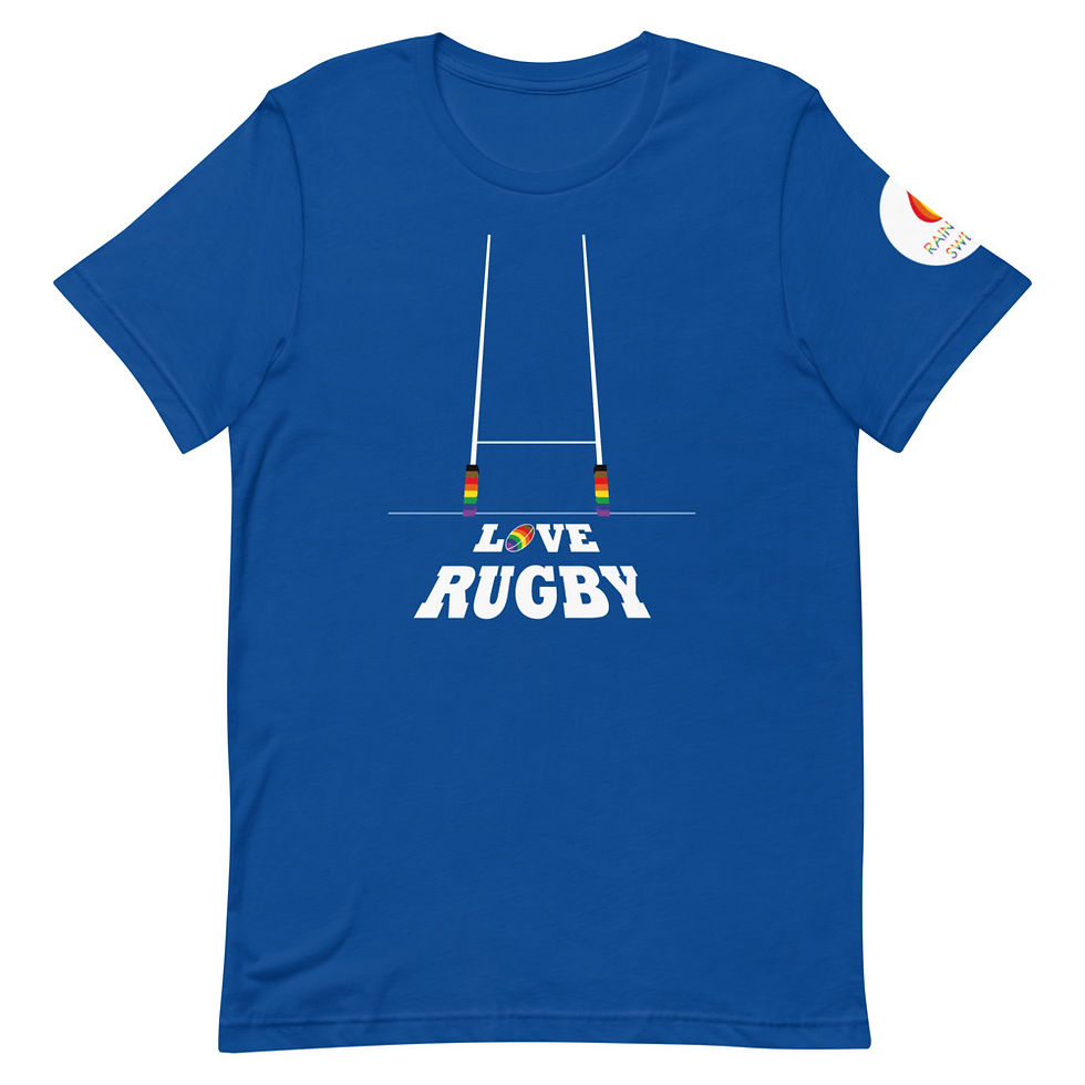 Thumbnail: LGBTQ+ Gay Men's Love Rugby T-Shirt - with Ball and Posts - White