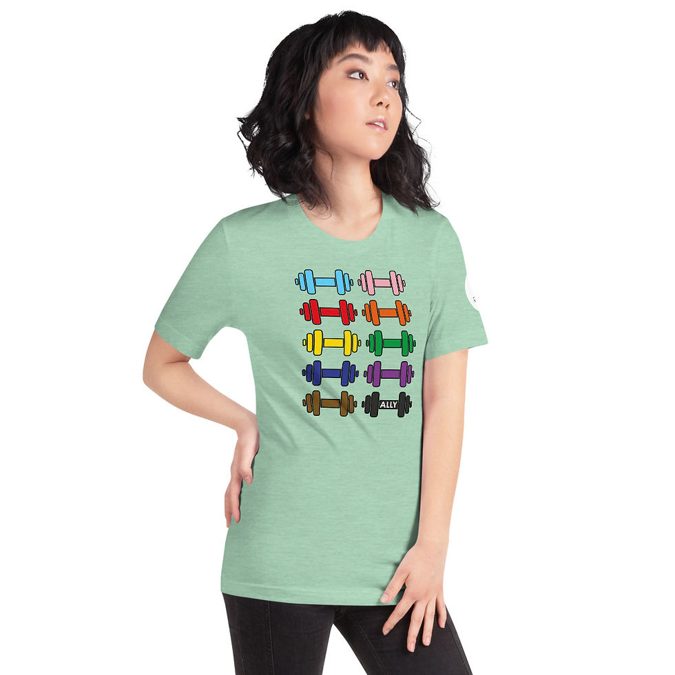 Thumbnail: ALLY - Women's Fitness T-Shirt - LGBTQ+ Rainbow Dumbbells