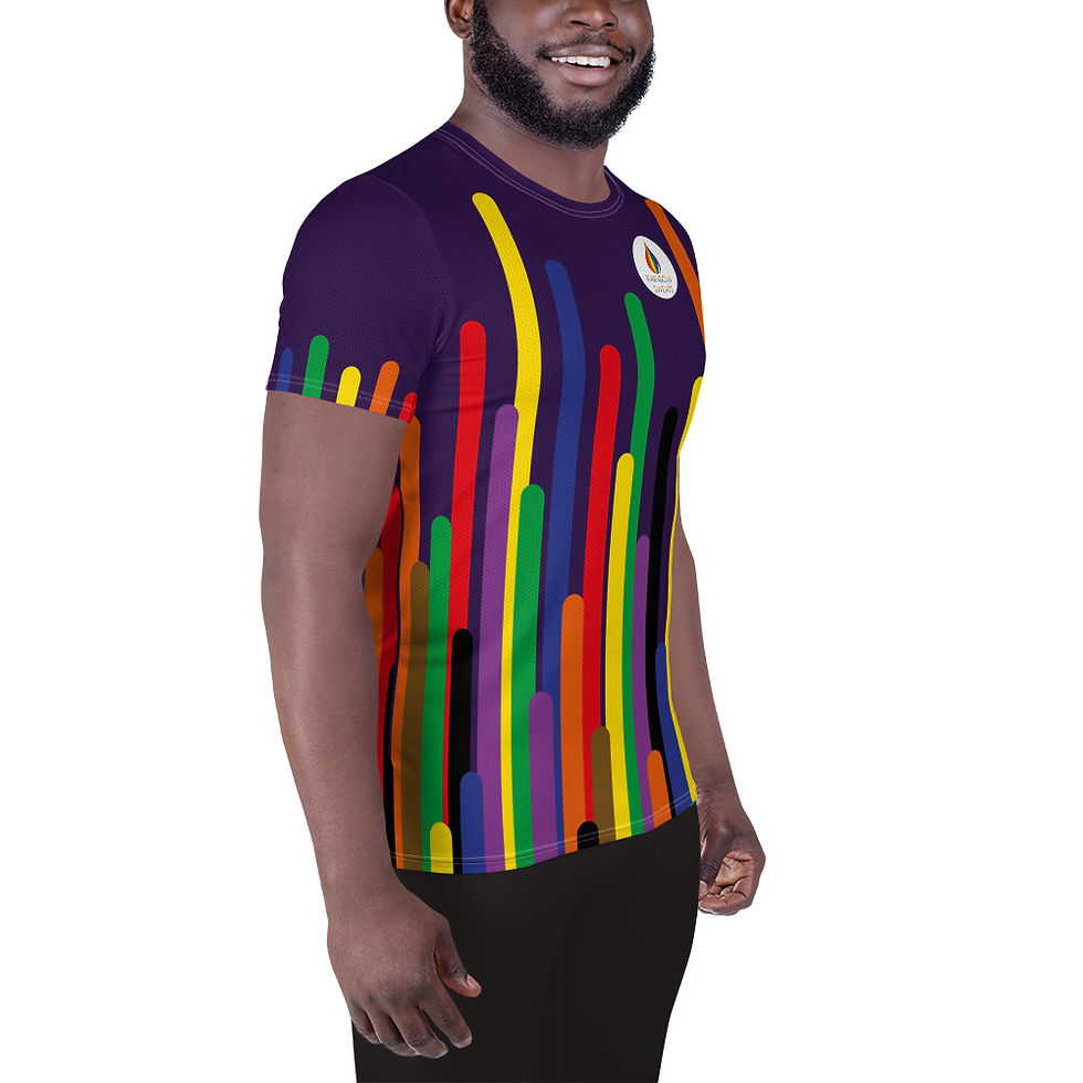 Thumbnail: LGBTQ+ Gay Men's Gym Workout T-Shirt - Vertical Pride Lines - Deep Purple