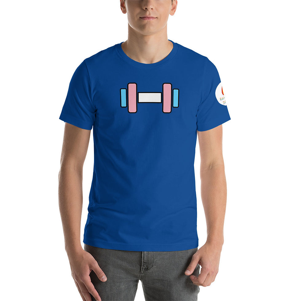 Thumbnail: F2M Trans Man Workout T-Shirt - Trans Pride Dumbbell