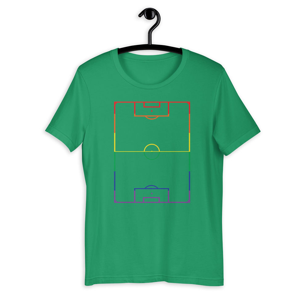 Thumbnail: LGBTQ+ Rainbow Coloured Football Pitch Outline T-Shirt