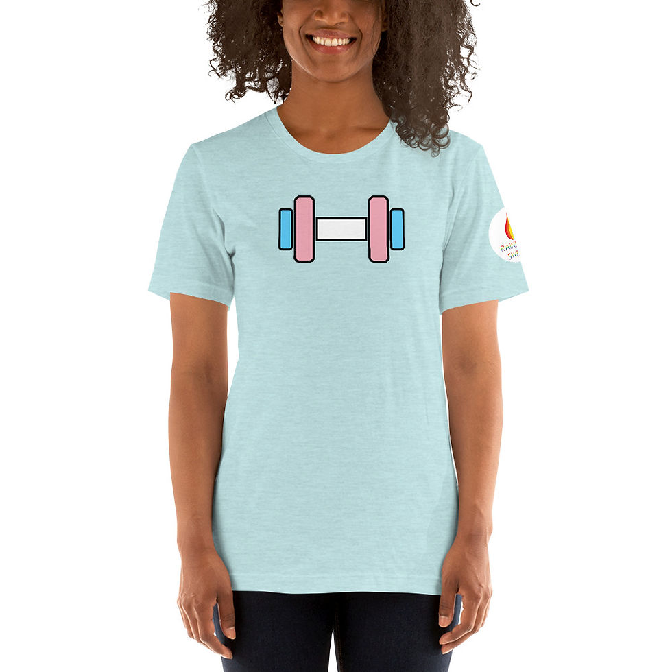 Thumbnail: M2F Trans Woman's Gym Workout T-Shirt - Trans Pride Dumbbell