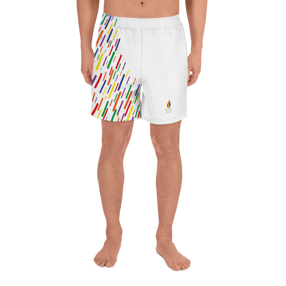 LGBTQ+ Gay Men's Gym Sports Shorts - Pride Lines - White