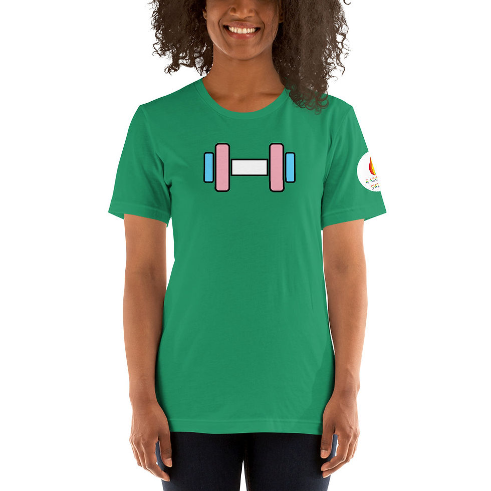 Thumbnail: M2F Trans Woman's Gym Workout T-Shirt - Trans Pride Dumbbell