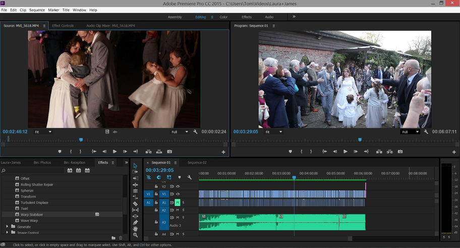 1st cut and majority of colour correction complete on Laura & James' wedding video, moving o