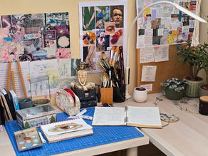 A photo of the desk in my art studio space.