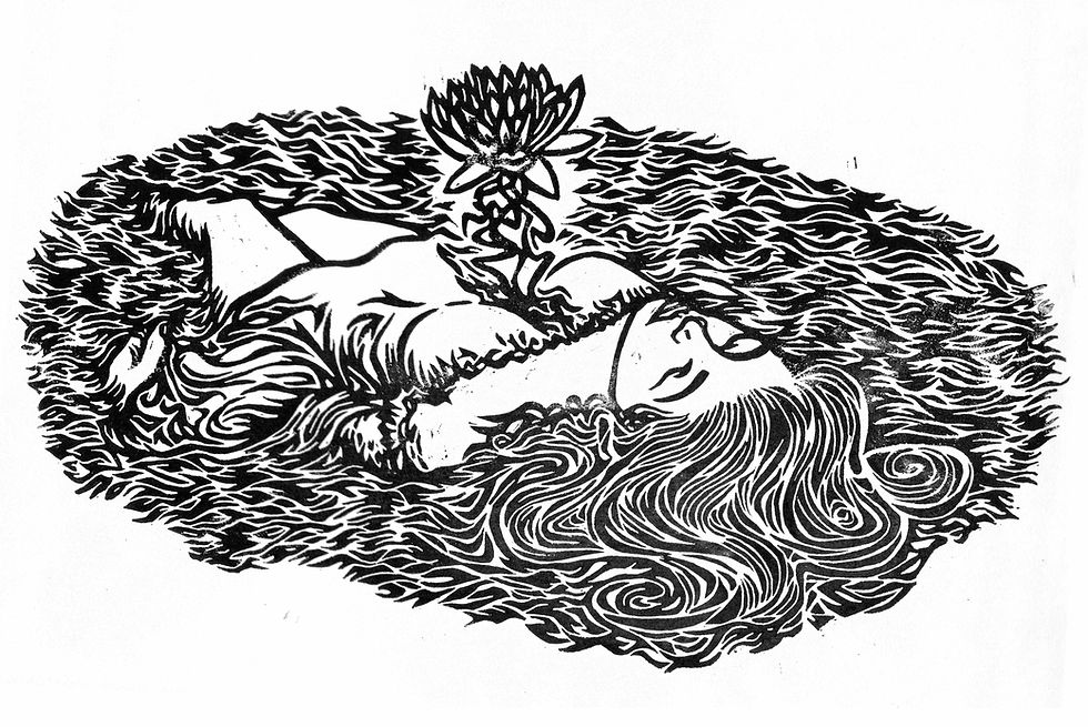 Thumbnail: Lady in the Water, A4  Linocut Art Print