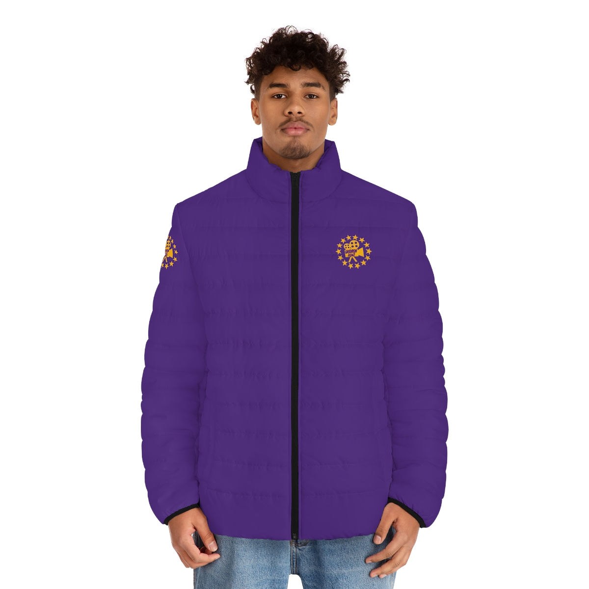 Purple Men's Puffer Jacket (AOP)