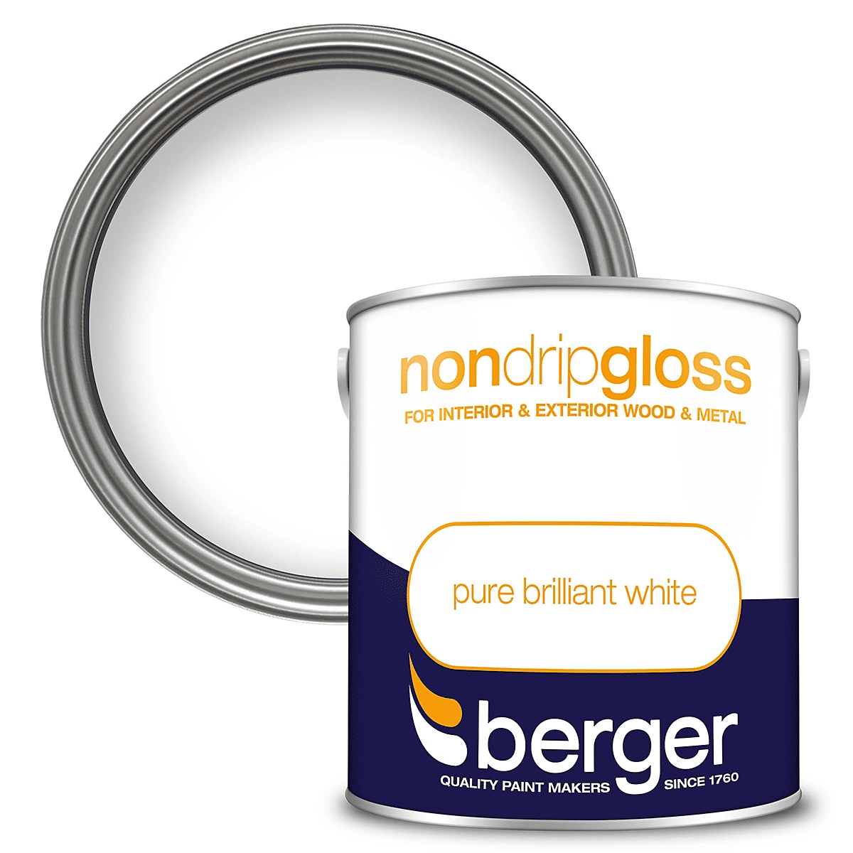 BERGER 2.5L NON DRIP GLOSS PAINT PURE BRILLIANT WHITE