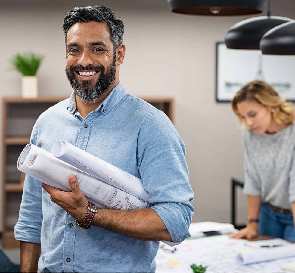 Architect with architectural drawings