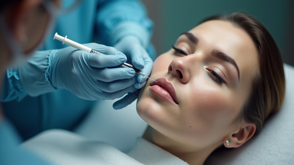 Close-up view of a professional aesthetics practitioner preparing dermal filler