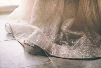 Close-up of a wedding dress skirt