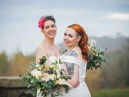 Shannon and Sarah Jane’s Rushpool Hall wedding captured with natural documentary wedding photography, autumn colour, and elegant venue styling.