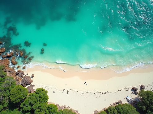 Aerial view of a pristine Barbados beach with turquoise waters, hinting at a luxurious sho