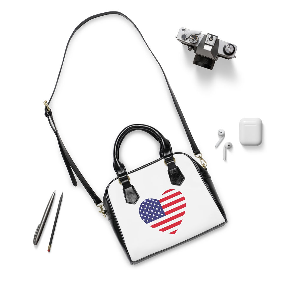 Thumbnail: Patriotic Shoulder Handbag with Heart Design, USA Flag Handbag, American Tote