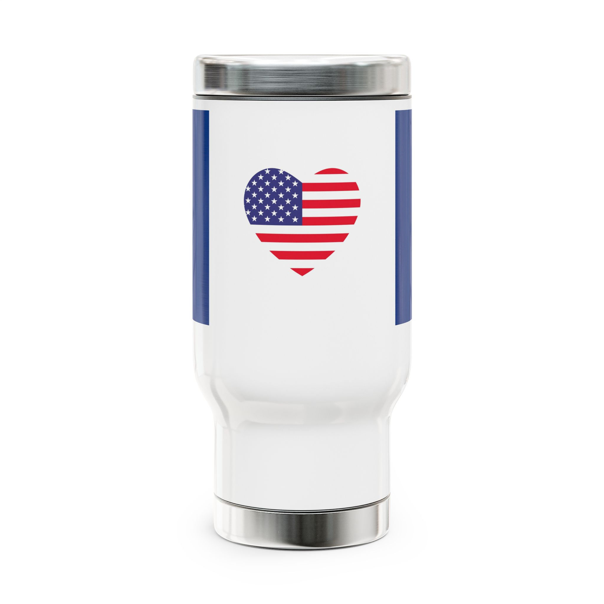 Patriotic Travel Mug, USA Flag Heart Coffee Cup, Stainless Steel for Gifts, 14oz