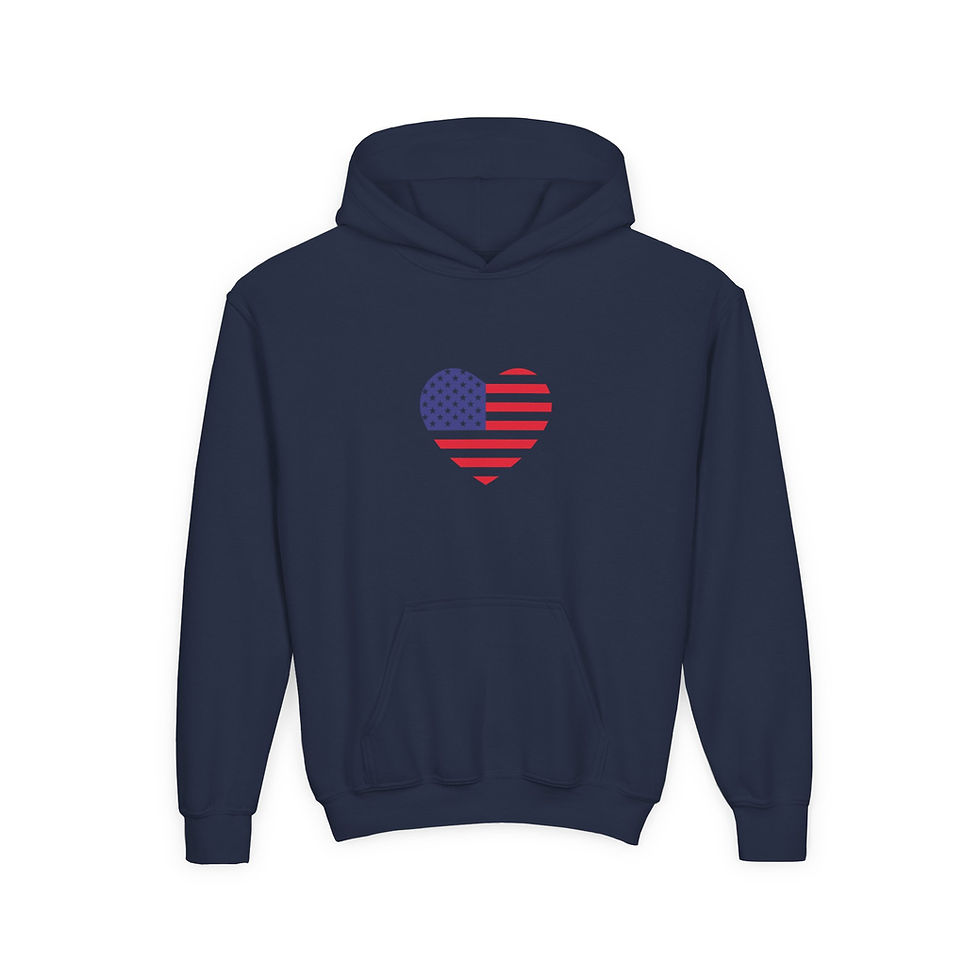 Thumbnail: Patriotic Youth Hoodie with Heart Design, USA Love Sweatshirt 