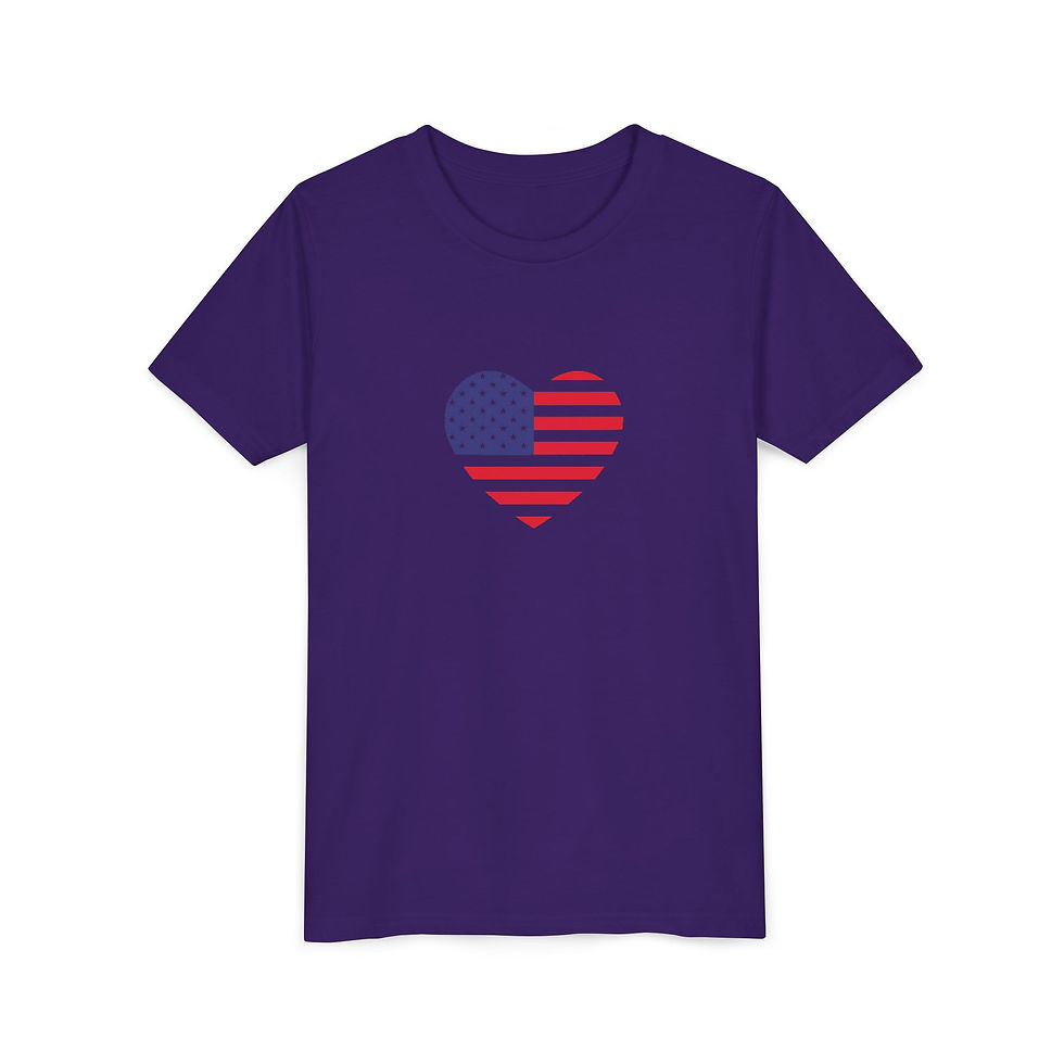 Thumbnail: Patriotic Heart Youth Tee, Kids' Summer Shirt, American Flag Tee