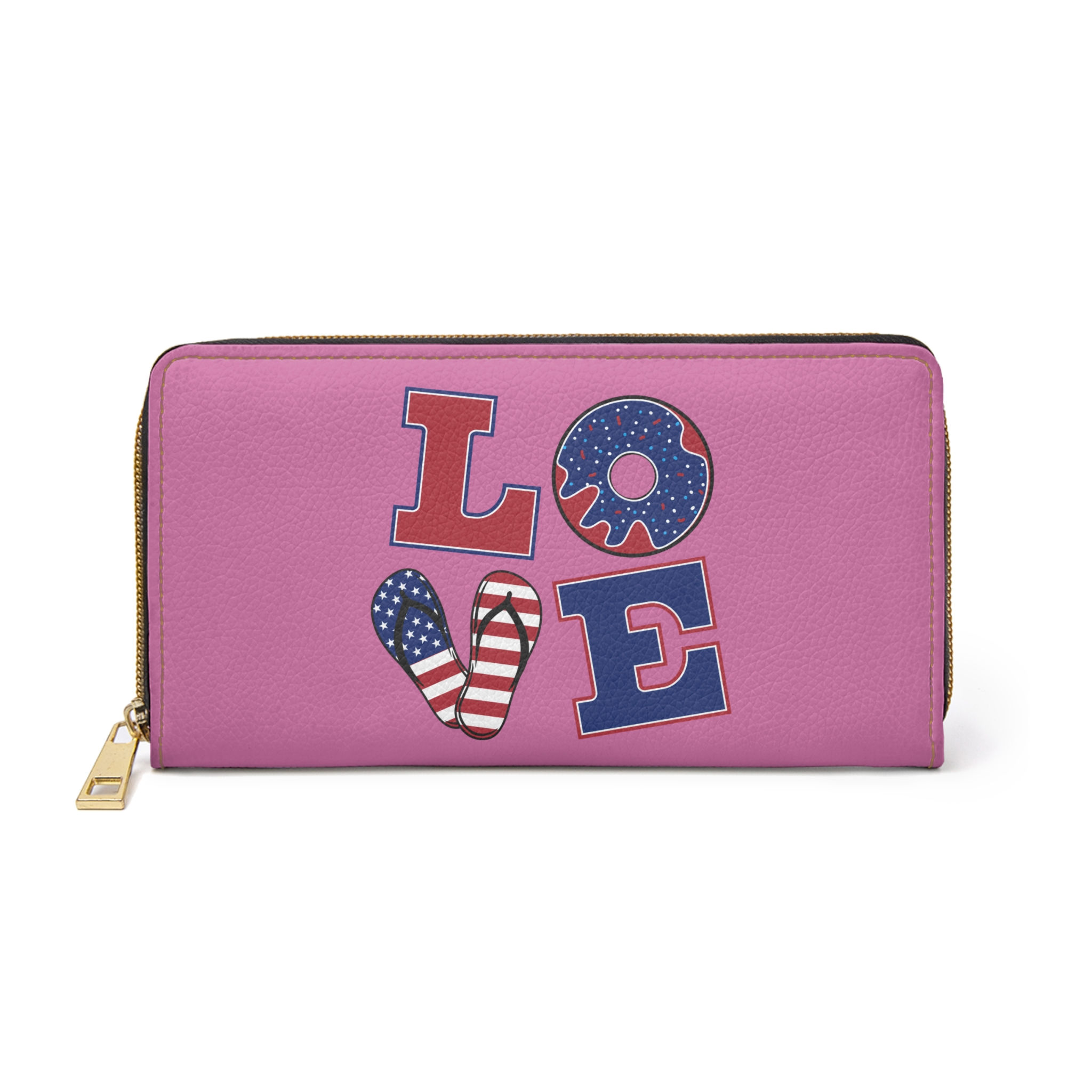 Patriotic Love Zipper Wallet - Cute Pink Wallet, Gift for Her