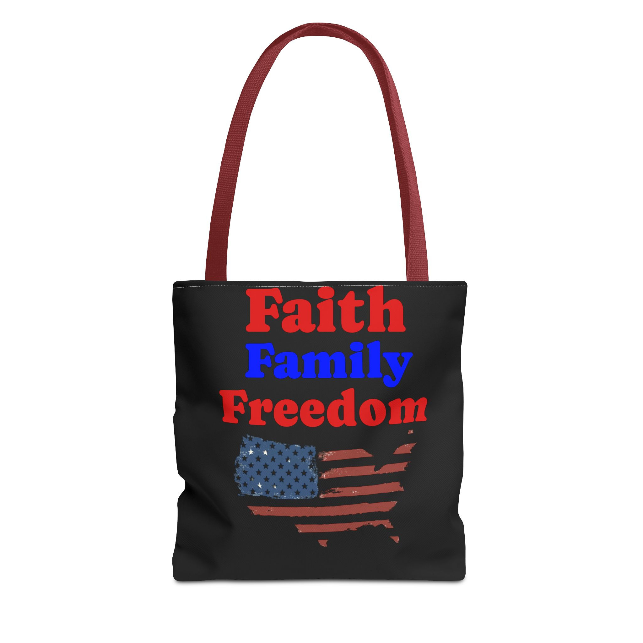 Patriotic Tote Bag - Faith Family Freedom, Reusable Shopping Bag