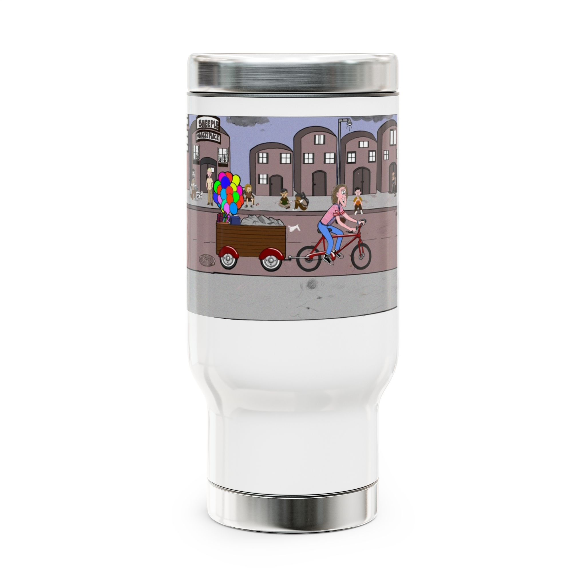 Stainless Steel Travel Mug From The New Children's Book, "The People of Sheeple"