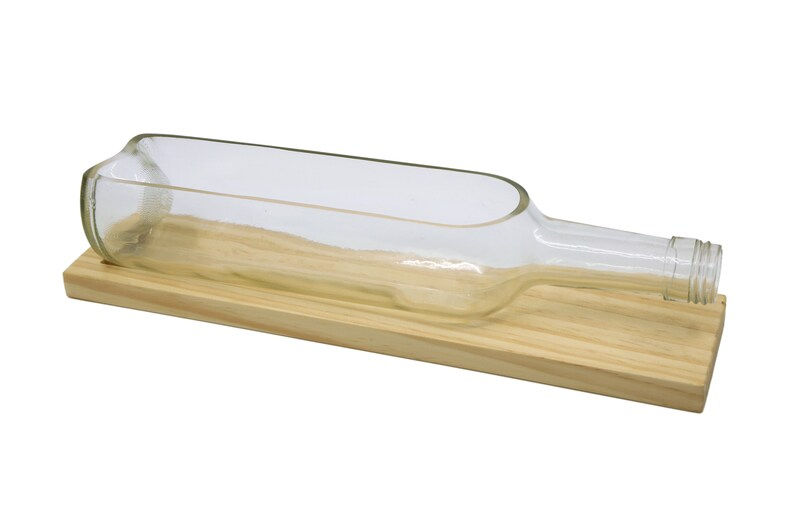 Thumbnail: Wine Bottle Succulent Planter | Glass Pot with Wooden Base