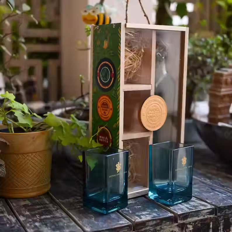 Thumbnail: Beautiful Gift box Johnnie walker Blue Label Repurposed Bottle Glasses | Crafted