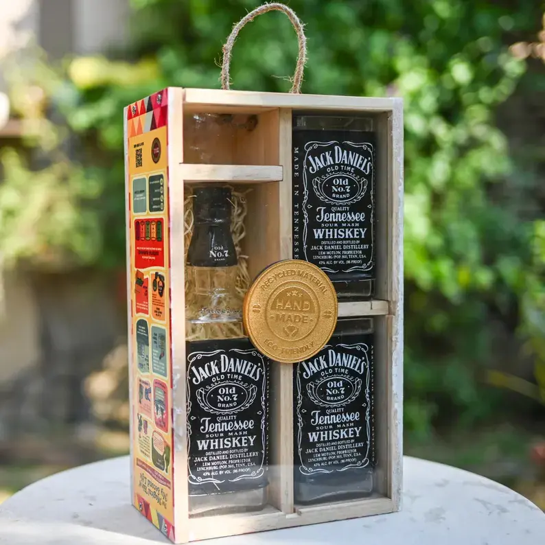 Thumbnail: Jack Daniels Glasses | Glassware Gifting Set | Upcycled bourbon whiskey Bottle