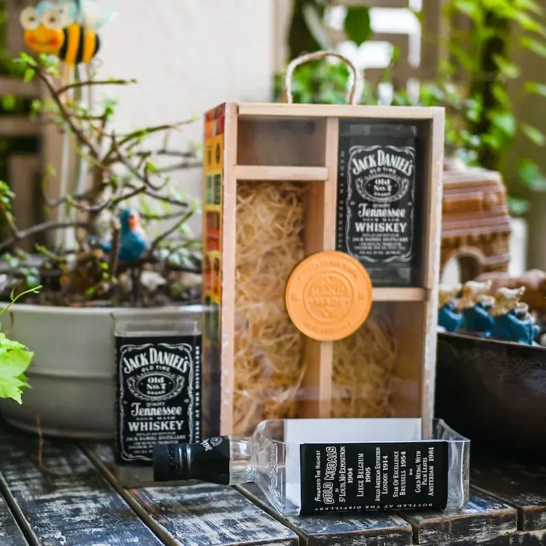 Thumbnail: Jack Daniels Glasses | Glassware Gifting Set | Upcycled bourbon whiskey Bottle