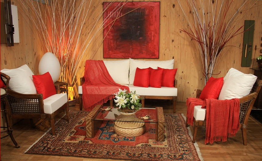 Conjunto de Sala em Madeira e Junco