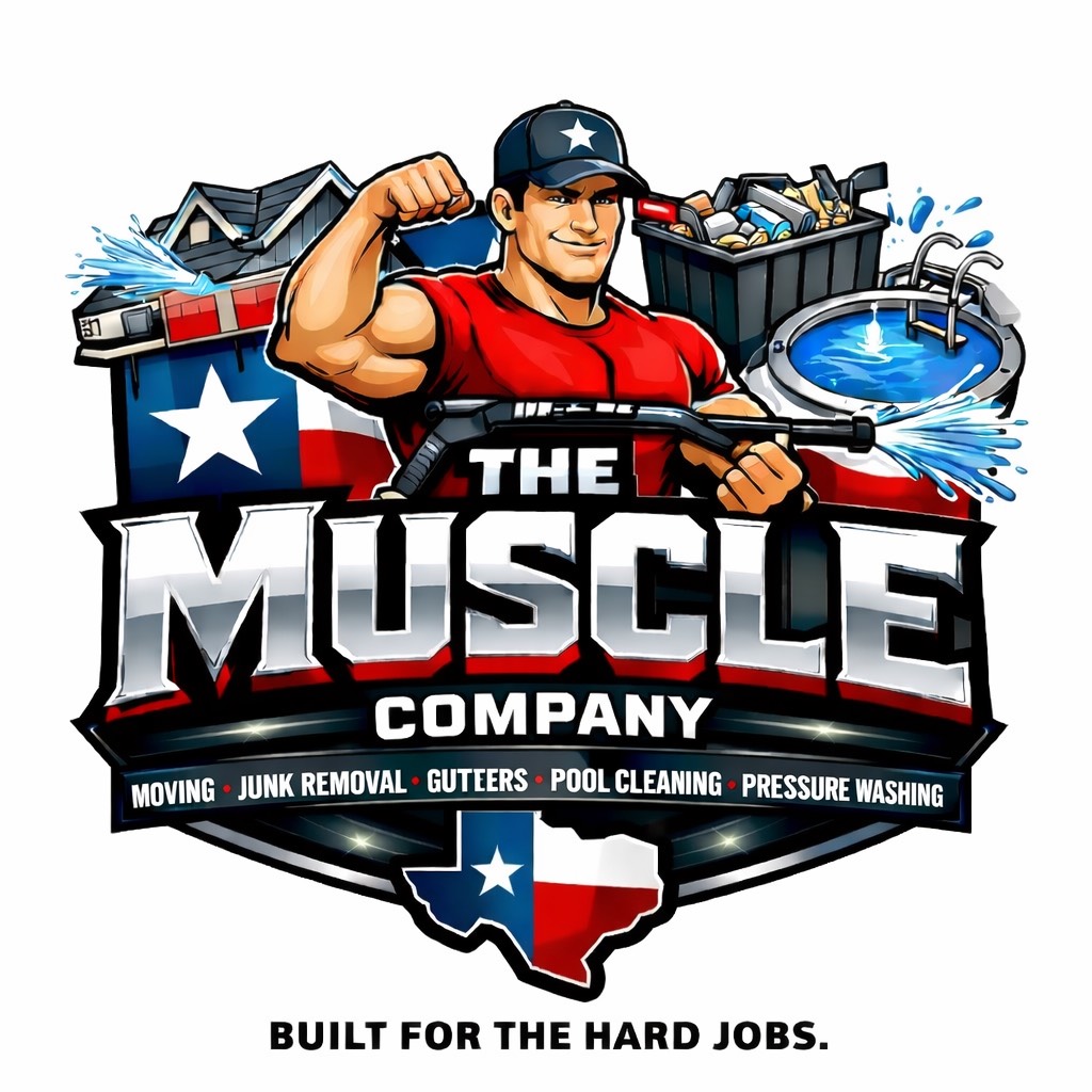 The Muscle Co logo, junk removal and pressure washing in North Texas