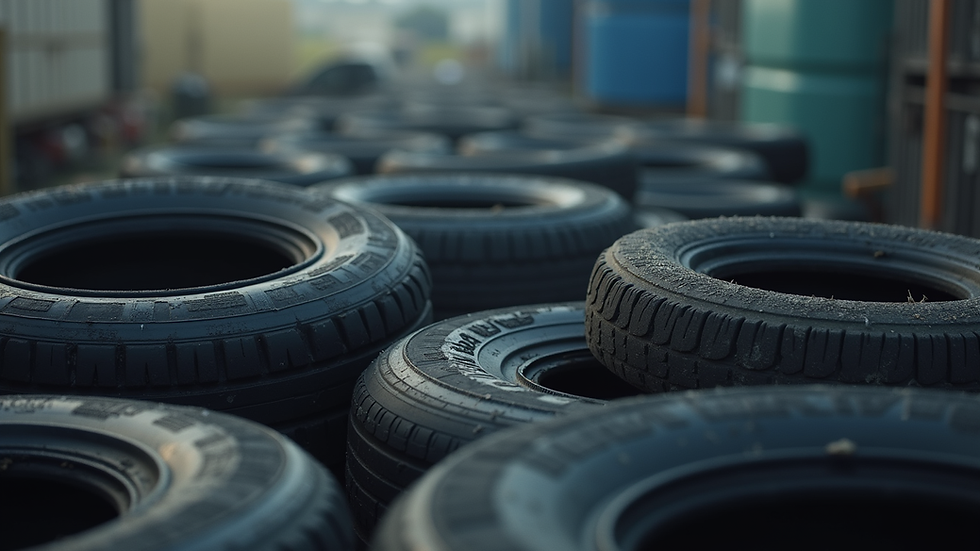 Close-up view of recycled tyre material used in various applications