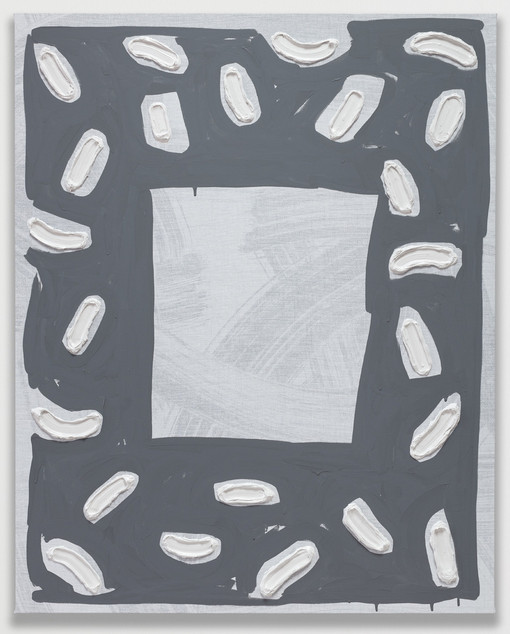 Amy Feldman Square Prayer, 2019 Silkscreen ink, acrylic, spray paint and impasto on canvas stretched over panel 60 x 48 inches