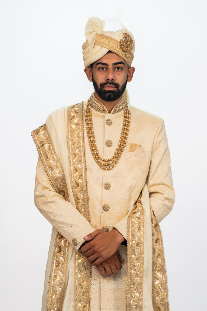 Thumbnail: Golden Cream Lucknowi Sherwani