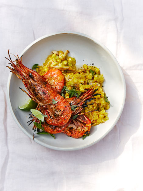 Grilled Prawns Creamed Corn