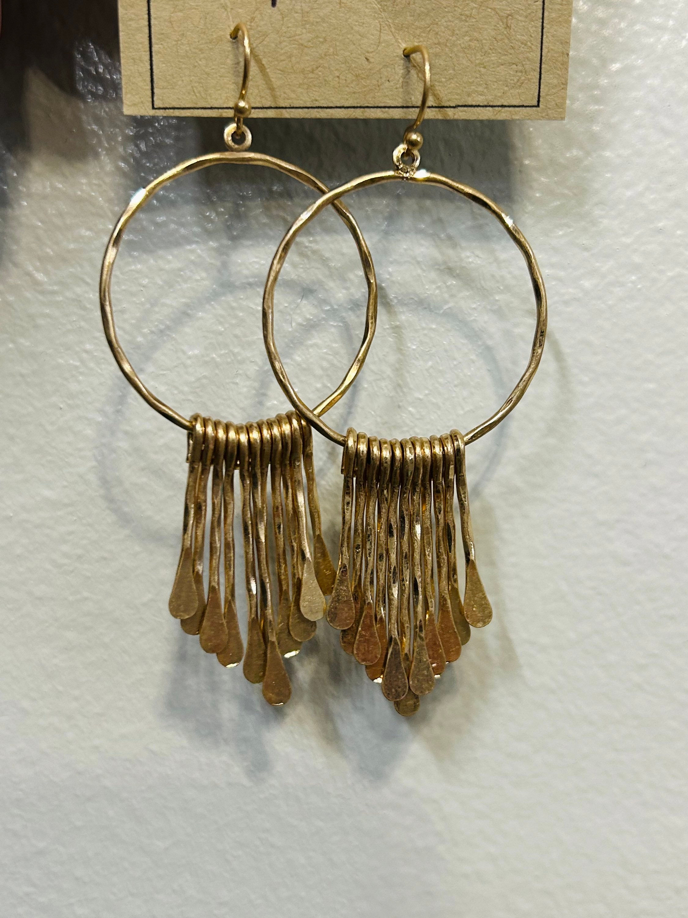 Gold Hoop Bar Drop Earrings