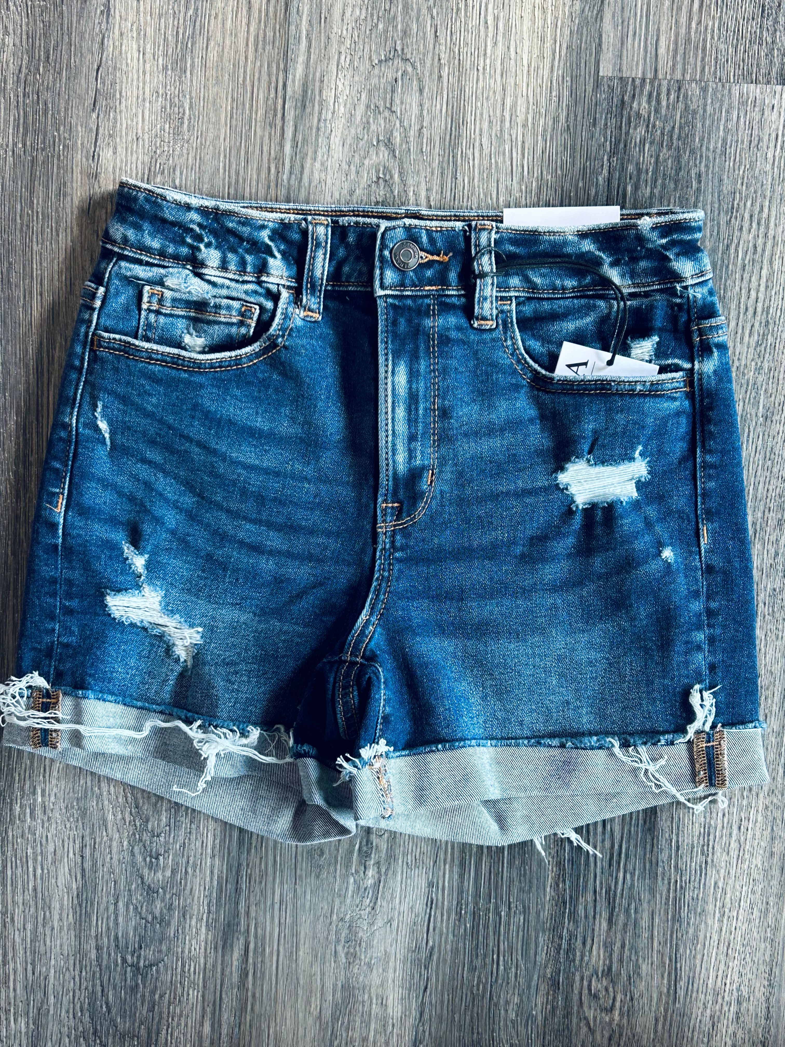 Dark Wash Cuffed Jean Shorts