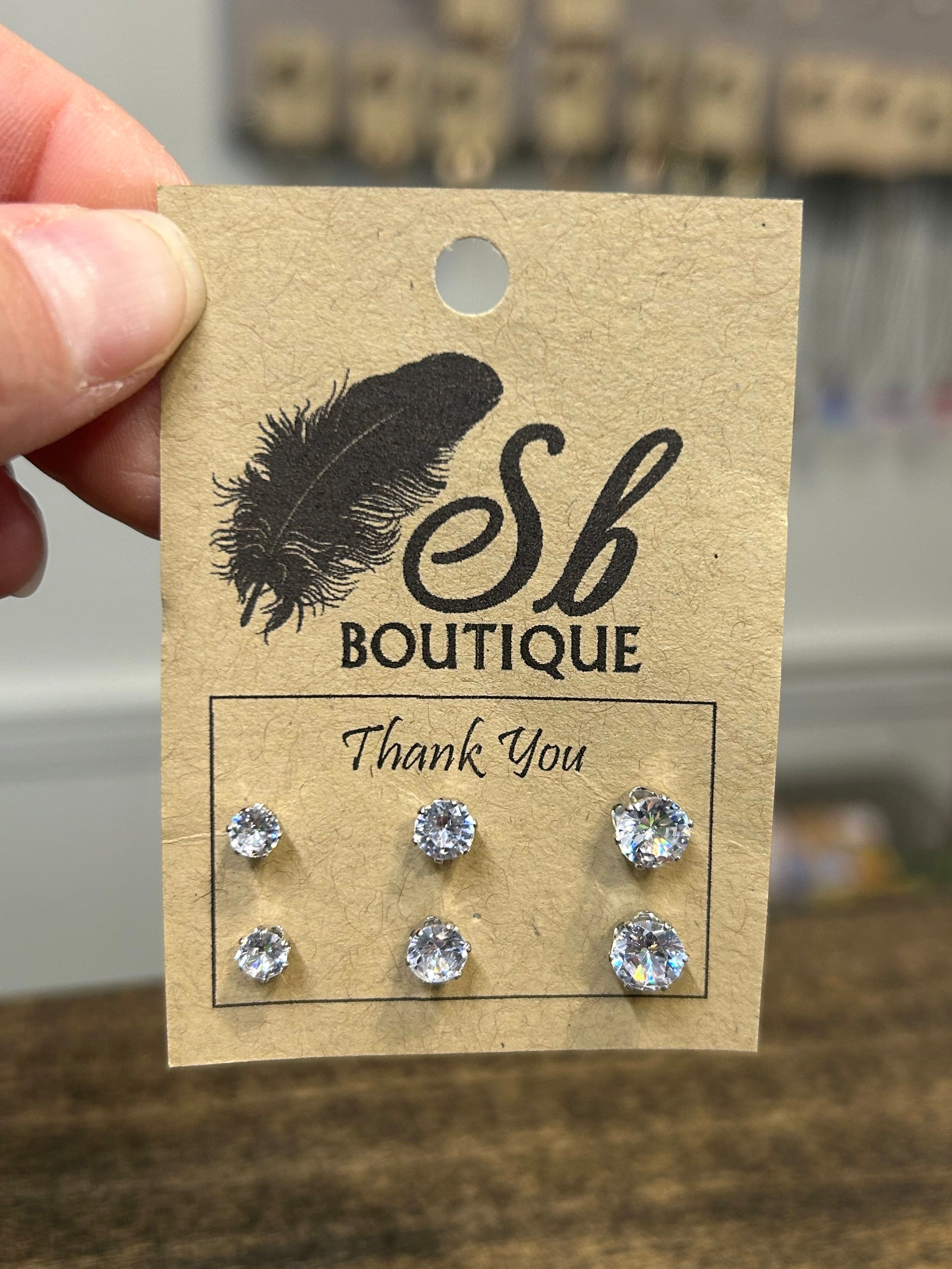 Silver CZ 3 Piece Stud Earring Set