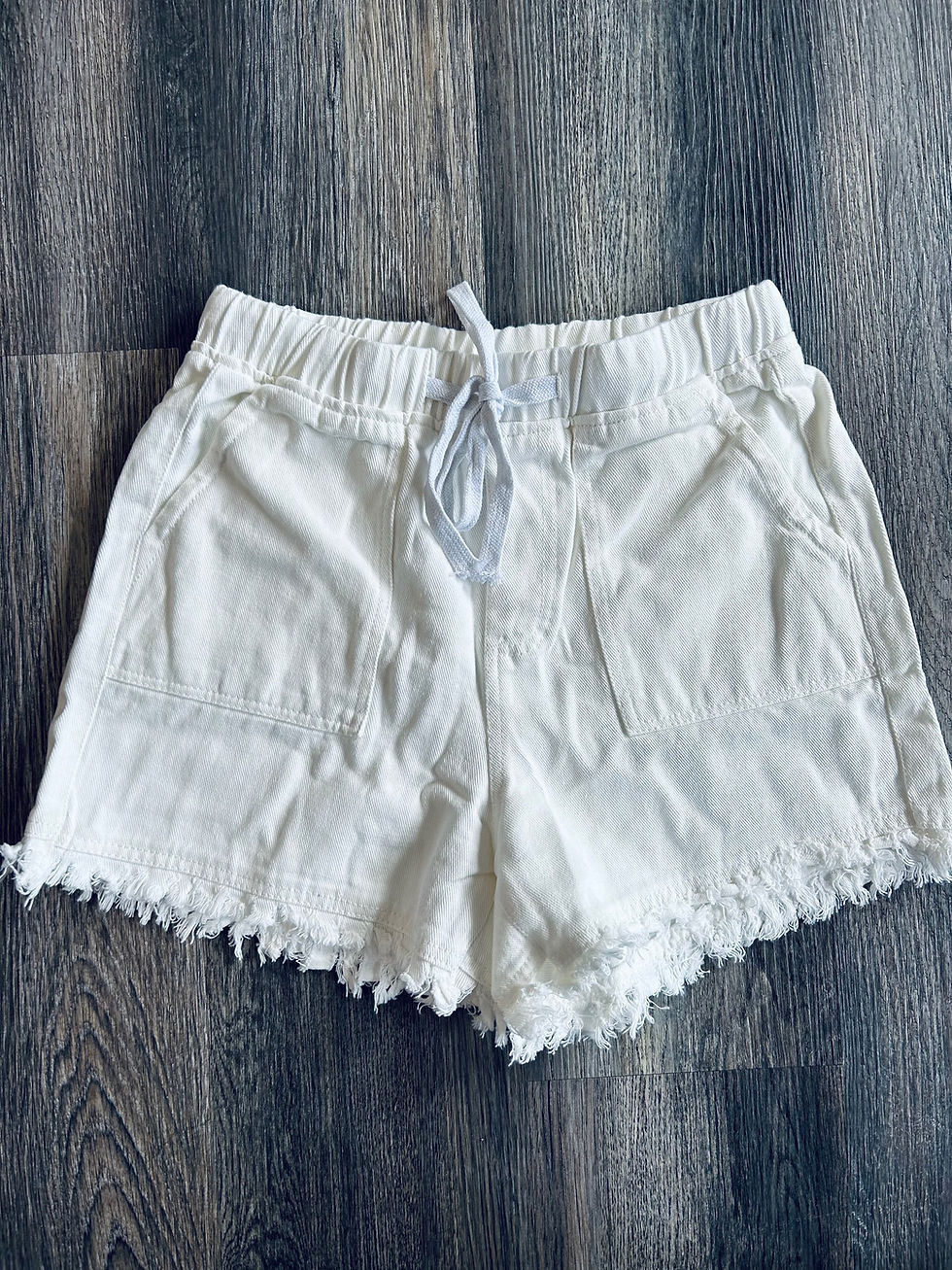 White Drawstring Washed Out Shorts