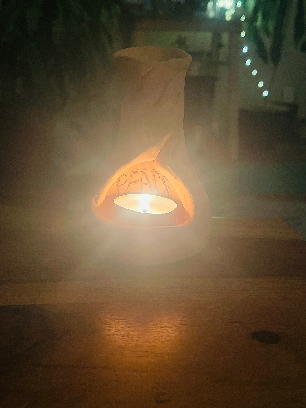 Thumbnail: Peace tree hand pressed terracotta tea light chiminea 