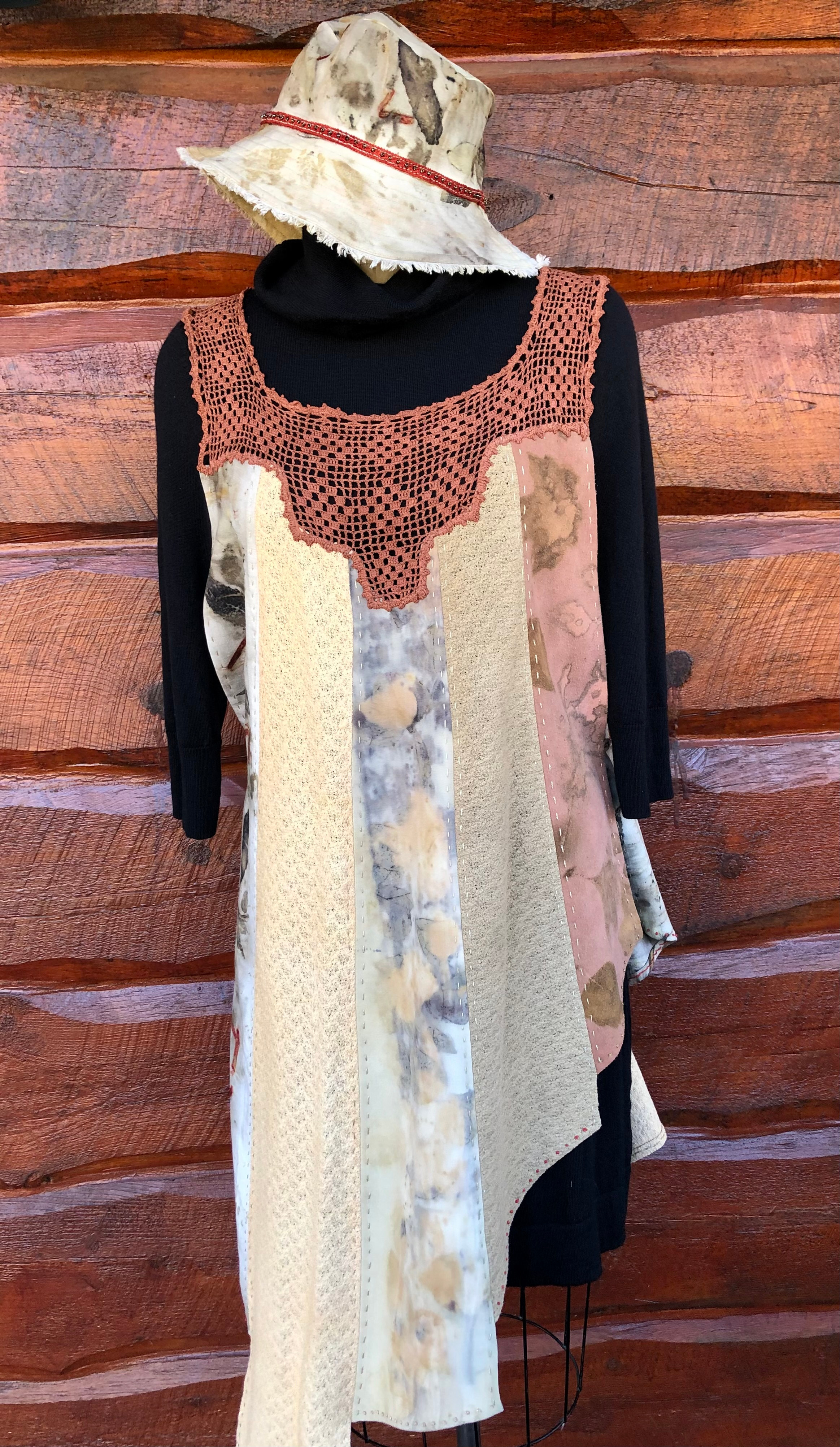 Silk Noil Pieced Tunic with Vintage Lace