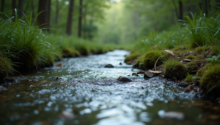 Close-up view of a river flowing through a forested valley in the Driftless Region