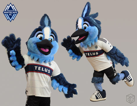 Spike the Belted Kingfisher, the official brand ambassador mascot for Vancouver Whitecaps FC
