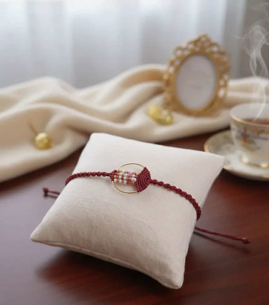 Bracelet Lyren tissé bordeaux et rose avec perles