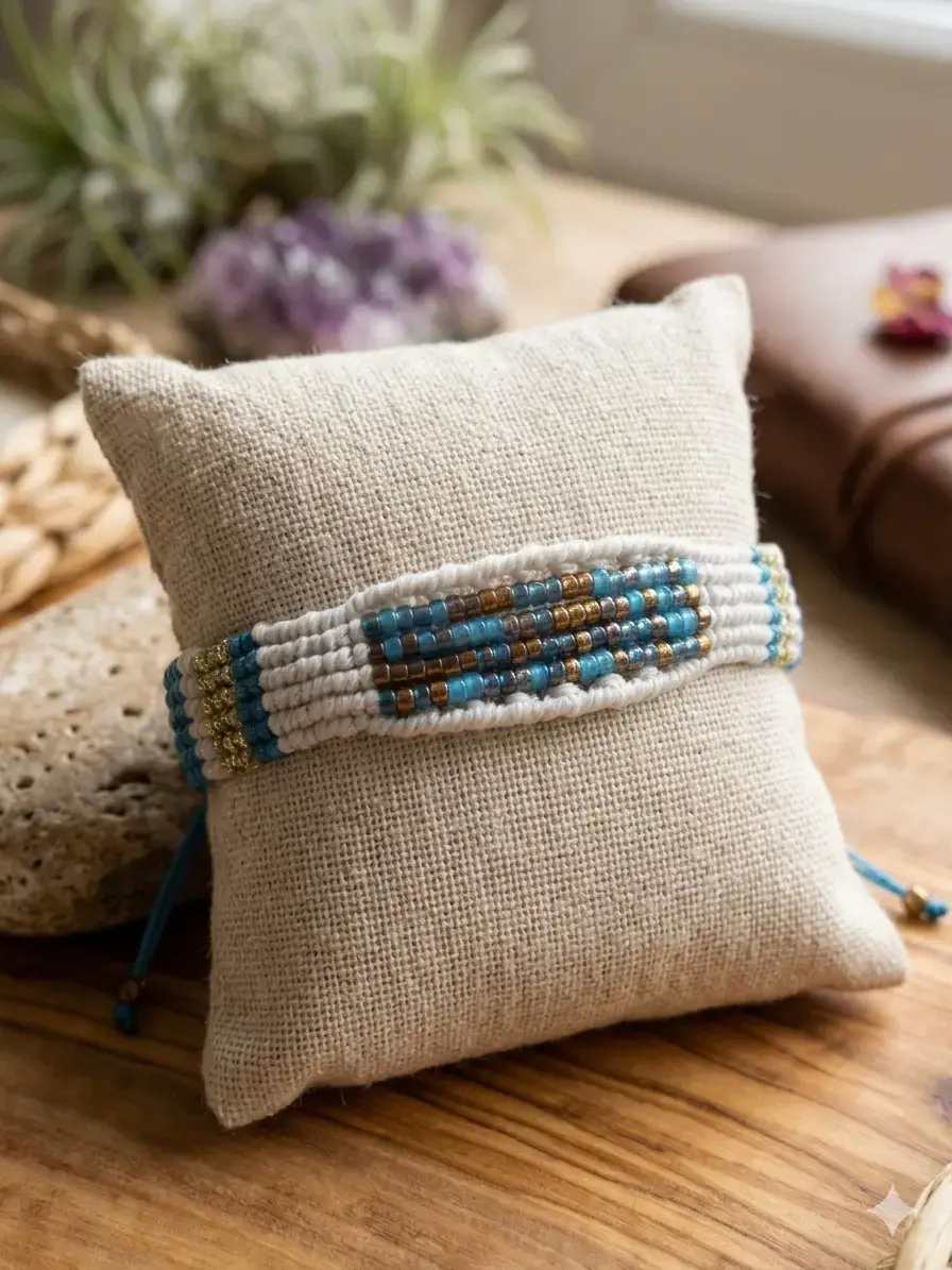 Bracelet Tessare Saphir tissé main en macramé bleu et blanc - Bijou artisanal