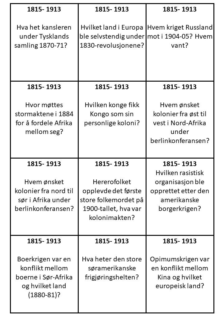 Quizkort - 1815- 1914