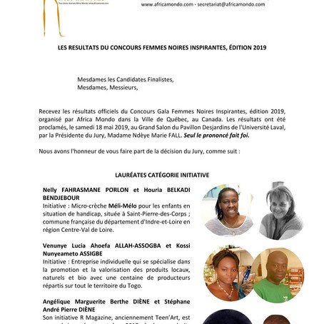 Les Lauréates du Concours International Femmes Noires Inspirantes, édition 2019