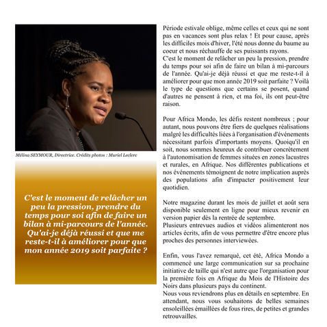 Éditorial Africa Mondo Magazine, juillet 2019