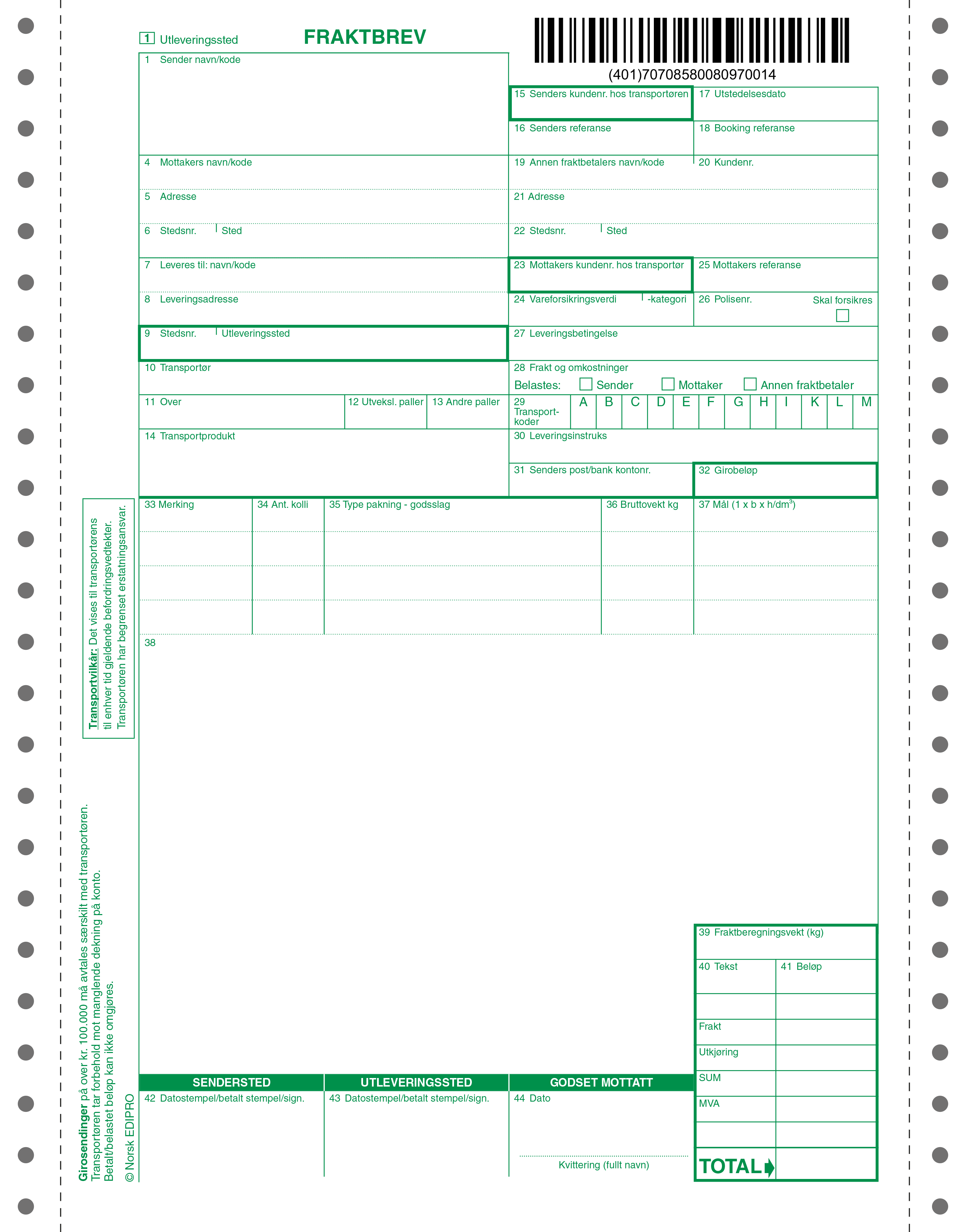 Fraktbrev i bane