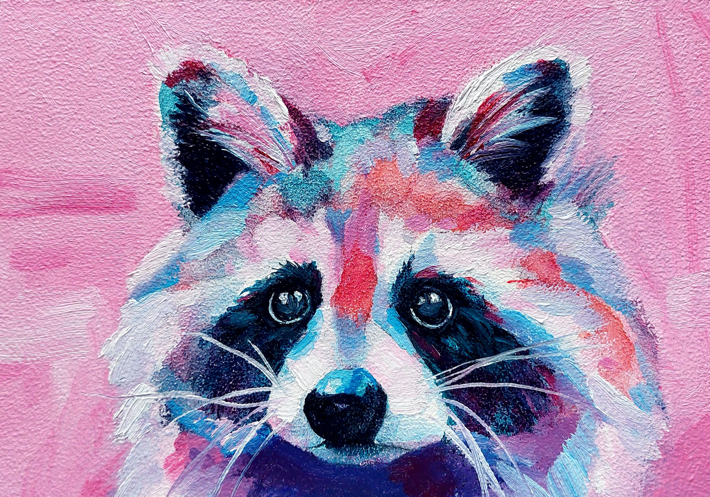 Trash Panda (2022), Original Painting, 5.75 x 8.25 Oil Paint on Wood